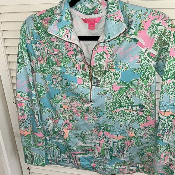 Lilly Pulitzer 🌴 🌸Palm Beach 🌺🏖️ Skipper Hoodie Kangaroo 🦘Pockets 1/2 Zip🆙 - Picture 4 of 17